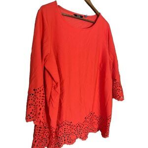 Dennis‎ Basso Knit Coral Tunic Top Blouse Size 2X Plus Spring Geometric Cutouts